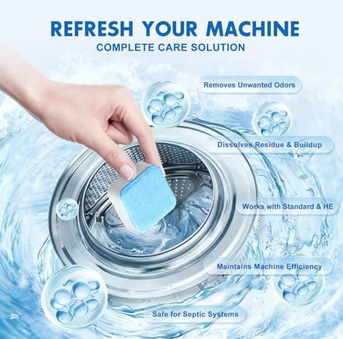 Washing Machine Cleaner Tablets and Deodorizer: 24 Pack Laundry Machine Tub Descaler Cleaner, Deep Cleaning Household Pods for HE Front Loader Top Load Washer, Septic-Safe Eco-Friendly - 1 Year Supply - Thumbnail 3