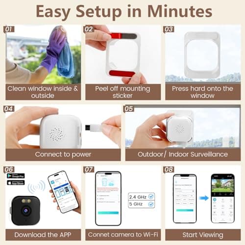 3MP 2K Window Camera, 2.4GHz & 5GHz WiFi Indoor Cameras for Home Security with Full Color Night Vision, Dual-Angle Mount, AI Person & Motion Detection, 24/7 Recording, 2-Way Audio, Real-Time Alerts - Thumbnail 6