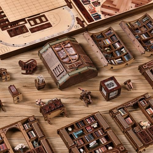 Havefunfun Dreamy Book Hall Book Nook Kit – DIY Miniature Dollhouse 3D Wooden Puzzle, Multi-Layer Vintage Library with LED Warm Light, Premium Imported Wood Bookends, Creative Gift for Adults & Teens - Thumbnail 5