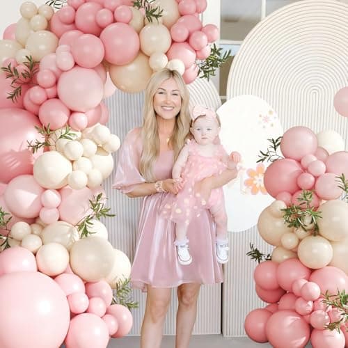 Pink Balloon Arch Kit 124Pcs Pink and White Balloon Arch Garland Kit Pastel Pink Light Pink Sand White Balloons for Baby Shower Bridal Shower Wedding Anniversary Birthday Party Decorations - Thumbnail 5