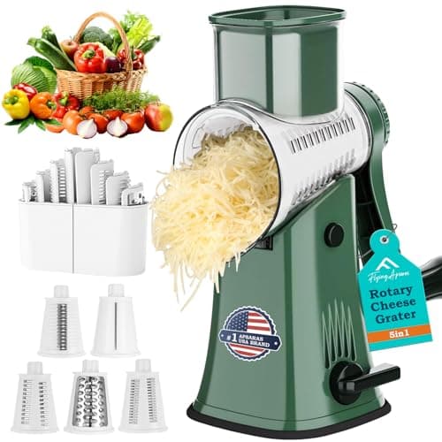 APSARAS USA Rotary Cheese Grater, 5 in 1 Rotary Grater, Cheese Grater Hand Crank, Replaceable Stainless Blades Cheese Shredder, Cheese Slicer, Easy to Clean Kitchen Gadgets with Storage Box - Image 1