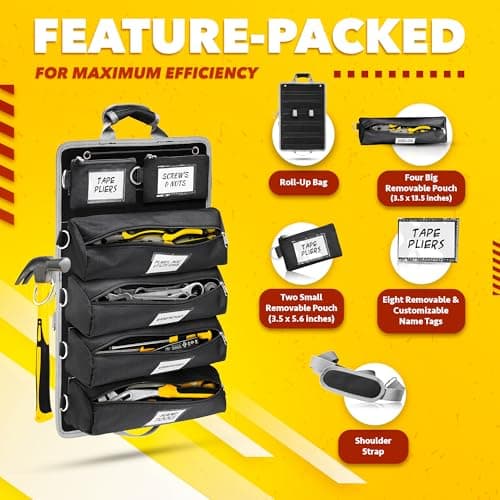 Updated Tool Roll Up Tool Bag Organizer, Name Tags, Advansed Features, Heavy Duty Tool Roll Bag Organizer, Mens Gifts For Him Motorcycle Mechanic & Electrician LUXADAR (6 Detachable Pouches) - Thumbnail 2