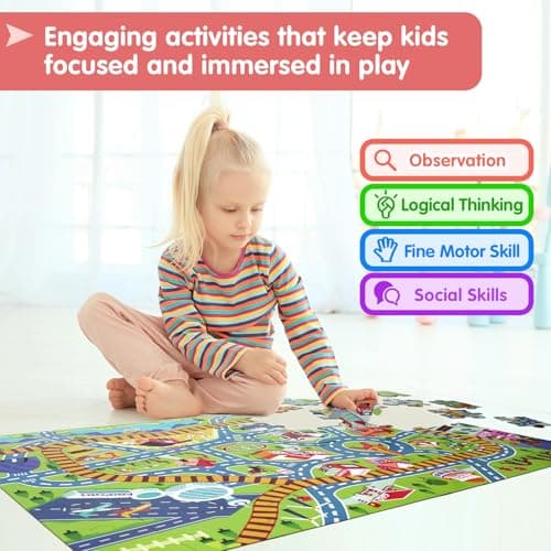 Beeqoo Jumbo Floor Puzzle for Kids Ages 3-5, Giant City Race Tracks Jigsaw Puzzles for Toddler 2-4 (60pcs 35.4x23.4 Inch Extra-Thick Cardboard), Educational Preschool Toy for 4-6 Year Old - Thumbnail 4