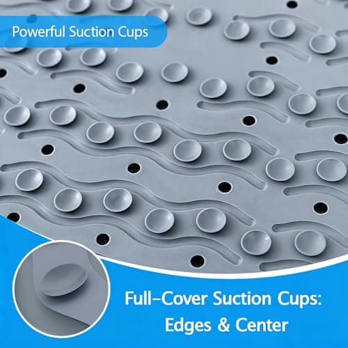 Non Slip Bathtub Mat & Shower Mat, 31x15'' Anti Slip Bath Mat for Tub, Soft TPE Anti-Skid Bathroom Mat with 194 Suction Cups & Drain Holes, Wave-Textured Grip, Machine Washable, Grey - Thumbnail 3