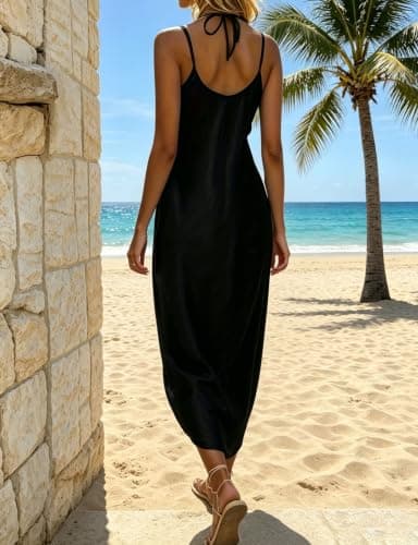 Ctsazhy Black Maxi Dresses for Women Casual Long Spaghetti Strap Sundress - Thumbnail 6