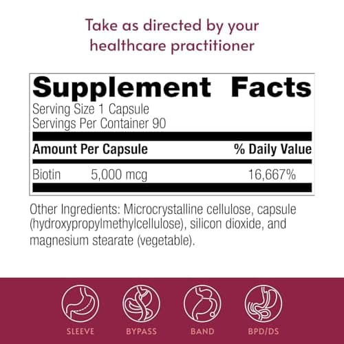 Bariatric Advantage Biotin 5,000 mcg - for Bariatric Surgery Patients - Easy-Digest Mini Capsules - Biotin Supplement - Hair, Skin & Nails Support* - 90 Count - Thumbnail 4