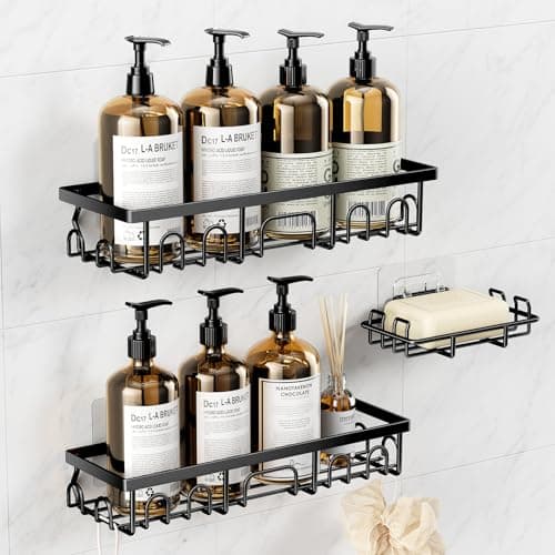 Shower Caddy, 3 Pack Shower Shelves for Inside Bathroom, Rustproof Adhesive Bathroom Organizer with Soap Holder, No Drilling Washroom Organizers and Storage for Bathtub Room/Kitchen/Home, Black - Thumbnail 2