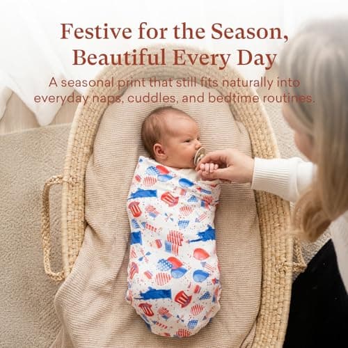 littogoose Premium Swaddle Blankets for Baby, 4 Pack Soft Lightweight 47" x 47" Receiving Blankets for Newborn, Breathable Baby Blankets, Patriotic 4th of July Baby Essentials(Fireworks) - Thumbnail 5
