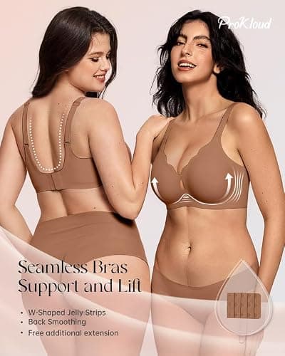 ProKloud Bras for Women No Underwire Wireless Full Coverage Jelly Bras Wave-Coffee Large - Thumbnail 3