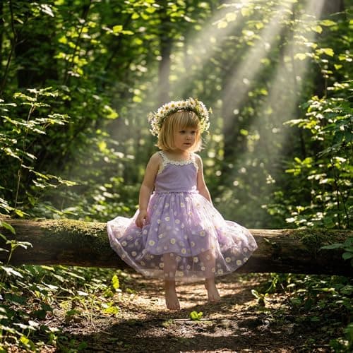 Toddler Girls Daisy Tulle Dress Purple Flower Girl Gown for Weddings Birthdays Sleeveless Summer Sundress for Kids 18-24 Months - Thumbnail 4