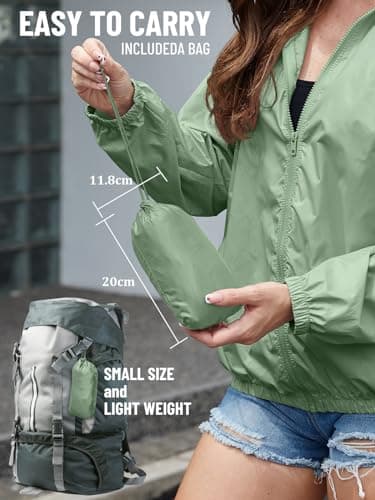 PITINAN Lightweight Rain Jacket Women Packable Rain Coat Women Waterproof Wind breaker Jacket Womens Raincoat with Hood for Hiking Outdoor Travel Green XXL - Thumbnail 6