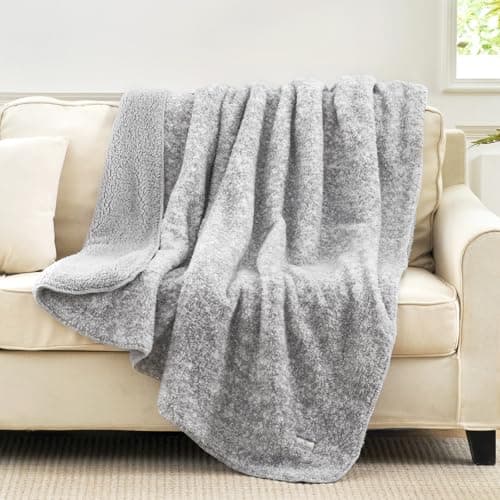 Cozy Bliss Luxury Sherpa Throw Blanket for Couch, Premium Reversible Plush Thick Throw, Warm Cozy Soft Blanket for Home and Gifts (Mottled Grey, 50" x 60") - Image 1