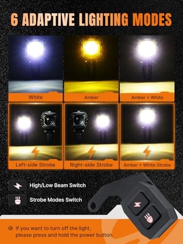 Oumurs Motorcycle LED Fog Lights 80W Auxiliary Driving Spotlights White Amber Fog Lights Dual Color Strobe With Mount Brackets 8000LM Off Road Work Lights Compatible With Motorcycle ATV UTV Truck - Thumbnail 4