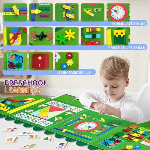 Rivibou Crocodile Foldable Activities Montessori Busy Board Toddler Busy Board Montessoris Toys for 3+ Years Old Wall Panel - Thumbnail 3