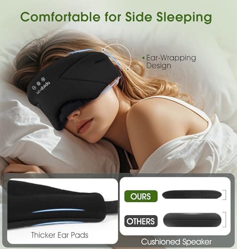Sleep Mask with Headphones Bluetooth 5.4, LC-dolida Wireless Music Eye Mask for Sleeping Headphones with Soft Bamboo Cotton Cooling Breathable,Ultra-Thin Stereo Speaker for Side Sleepers-Black - Thumbnail 3