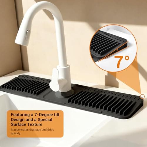 ZJWZLG Faucet Mat for Kitchen Sink, 24"X5.5" Silicone Sink Splash Guard with Soap Holder, Snap-On Design & 7°slope Fast Drain, Folding Sink Faucet Mat for Universal Kitchen Bathroom Sink（Black） - Thumbnail 4
