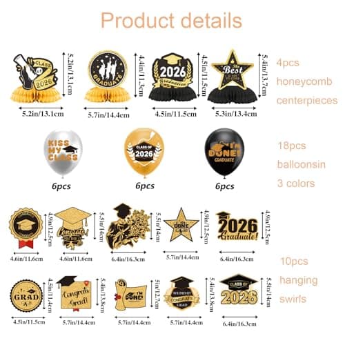 Graduation Decorations 2026 Gold Themed Set Class of 2026 Congrats Grad Banner Balloons Honeycomb & Streamers Kit Graduation Party Decorations for School and College Celebrations - Thumbnail 4