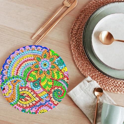 ijbnhd Flowers Diamond Art Coasters Kits for Adults, 8 Pieces Flowers Diamond Painting Coasters with Holder for Beginners 4X4inch (Cork Wooden Pad) - Thumbnail 6