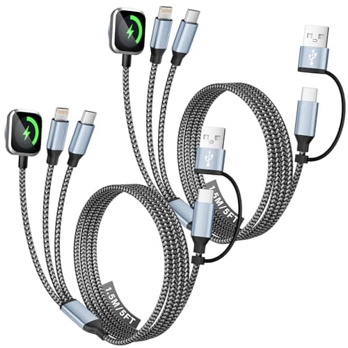 MPATIBY Travel Essentials, 3 in 2 UB A/USB C Cable for Watch Charger, Multi Phone Charging Cable/Cord for All Devices for iWatch Ultra/SE/10-1, Phone16 15 14, Android, iPads, More (2Packs 5FT) - Image 1