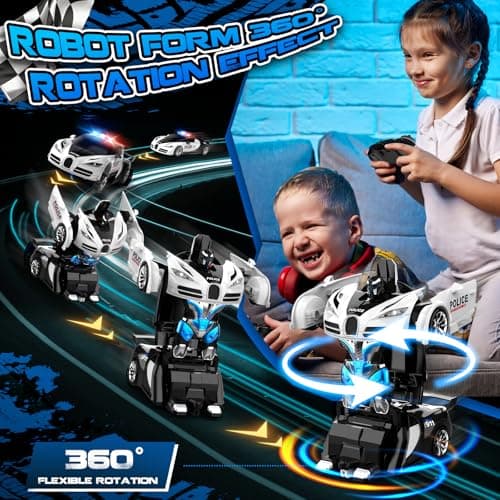 AONEPTR Remote Control Car, One-Click Becoming Robot Transforming Toys Car for Boys, Smooth Deformation, Demo Mode, 360° Rotation, Easy to Use, 2.4GHZ, LED Light, RC Cars for Christmas, Kids, White - Thumbnail 3