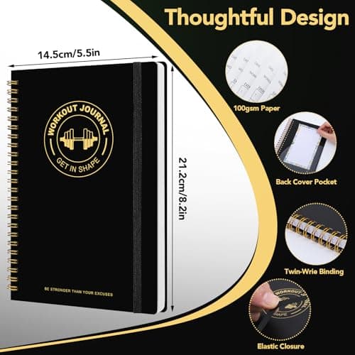 Thboxes Workout & Fitness Journal for Woman Man，8.5" x 6" Daily Exercise Log Notebook Personal Health Meal Planner for Weight Loss Gym Muscle Gain Workout Notepad Essentials Wellness Log, Black - Thumbnail 3