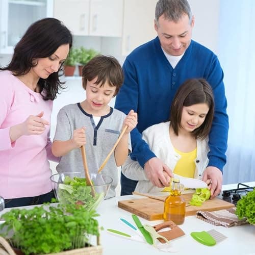 Leking 13 Pcs Wooden Kids Kitchen Knife, Kids Knife Set with Gloves Cutting Board Bear Sandwich Cutter Fruit Vegetable Cutters Serrated Edges Plastic Knifes for Real Cooking Kid Safe Knives - Thumbnail 2