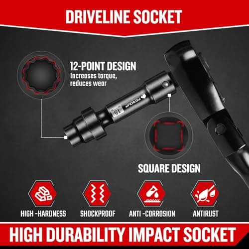 9-Piece 1/2'' Drive Driveline Limited Clearance Socket Set, 12-Point Metric Impact Swivel Socket Set, Cr-Mo Steel with Storage Case for Automotive & Industrial - Thumbnail 4