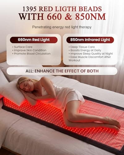 MICEYLIVE Red Light Therapy Mat Full Body,73"x33''Red Light Therapy Blanket with 1395 LEDs,660nm & 850nm Dual Wavelength for Full Body Joint Muscle Pain Relief & Sleep Improvement - Thumbnail 3