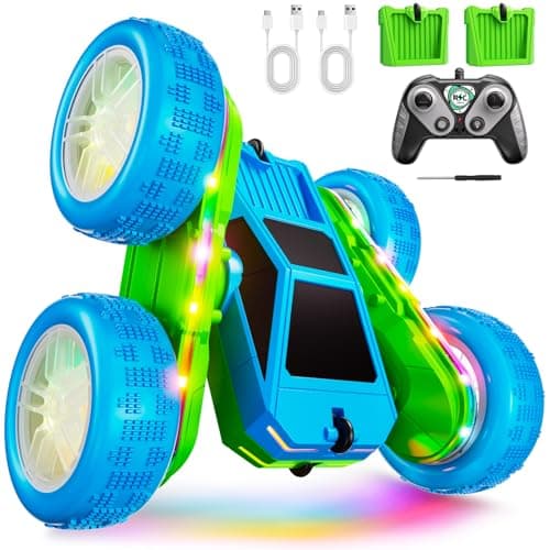 Remote Control Car, 360° Flips Rotating RC Stunt Car with USB-C Charge Modular Battery, 4WD RC Cars with LED Lights Strips, All Terrain RC Truck Toys for Kids 3+ Year Old Boys Christmas Birthday Gift