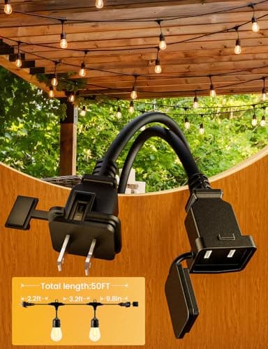 Svater Outdoor String Lights 150FT, E26 Socket, 48pcs S14 Shatterpoof Bulbs, 1 Watt Dimmable 2700K Warm White, IP65 Waterproof Commercial Grade Patio Lights（3 Pack X 50FT） - Thumbnail 3
