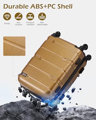 Coolife Carry On Luggage 22x14x9 Airline Approved Hardside PC+ABS Suitcase with TSA Lock, Lightweight Rolling Travel Luggage with Spinner Wheels(Black Brown, 20in) - Thumbnail 4