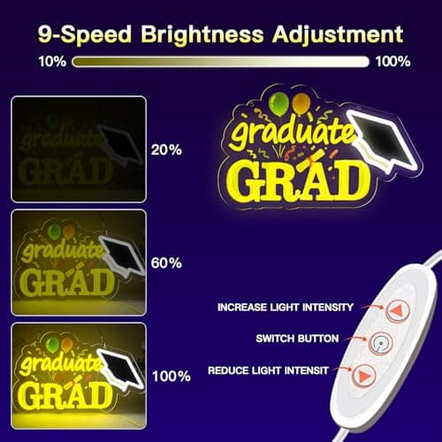 LED Neon Congrats Grad Signs Dimmable Graduation Party Decoration for Prom Party, Class of 2026 Celebrations, Graduation Gift for Boys Girls-15.8x9.6 IN-USB Powered-Acrylic - Thumbnail 3