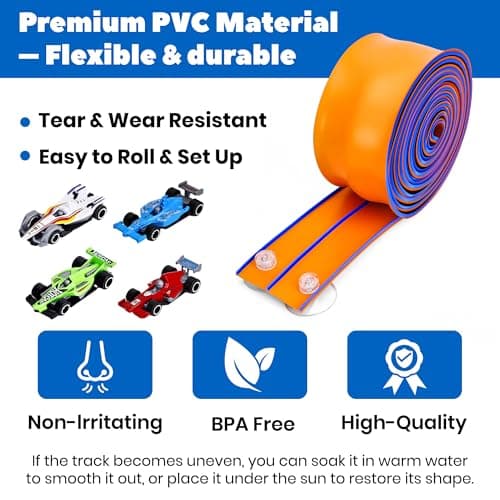 FUTESI Flexible Race Car Track for Kids 15 Ft Flex Tracks Starter Set Compatible with Diecast 1/64th Cars Portable Rolls Up Race Tracks with Strong Suction Cups Birthday Gifts for Boys Girls Ages 3+ - Thumbnail 6