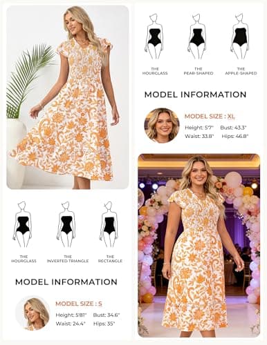 GRACE KARIN Casual Summer Dress for Women 2026 V-Neck Short Sleeve Smocked Midi Dress Yellow Floral XXL - Thumbnail 6
