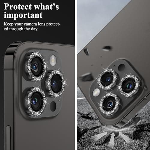 YWXTW Designed for iPhone 14 Pro/iPhone 14 Pro Max Camera Lens Protector Bling, [New Glitter Design] Individual Metal Tempered Glass Camera Cover Accessories Case Friendly, 1 Set (Black Glitter) - Thumbnail 6