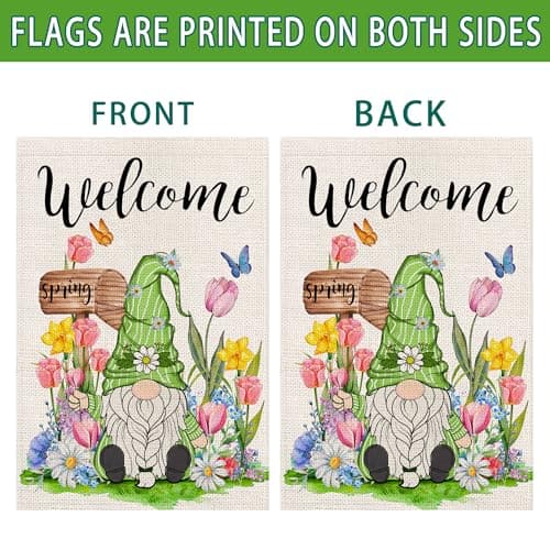 Spring House Flag 28x40 Inch Double Sided Outside, Spring Summer Garden Flags Gnomes Welcome Yard Outdoor Flag - Thumbnail 3