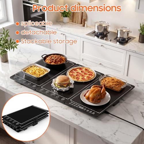 Electric Warming Tray, 3-in-1 Food Warmers for Parties Buffet with 10 Temp Settings and Timer, 25"x15" Glass Surface Warming Mat for Food, Modular Buffet Hot Plates for Catering and Gatherings - Thumbnail 4