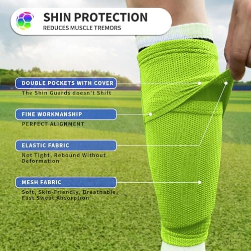ATHCISE Kids Youth Soccer Shin Guards with Sleeves, Slip in Shinguards Soccer Shin Pads for 3-15 Years Old Boys Girls Child Teens - Thumbnail 5