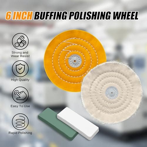 6pcs Buffing Wheel Kit Includes 4pcs 6 Inch Polishing Pads and 2pcs Polishing Compounds, for Bench Grinder for Jewelry, Metal, Wood, Jade, Stainless Steel, Glass, Plastic, Stone Polish - Thumbnail 4