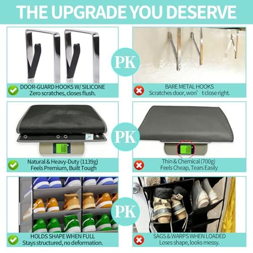 Heavy-Duty, over the door shoe organizer, Extra-Wide Large, shoe organizer, Holds 30 Pairs & Supports 100lbs, shoe rack, with Reinforced Grommets & Bamboo Rods, Fits Men's Size 12 & Boots, Grey - Thumbnail 4