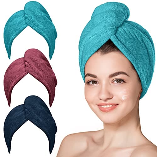 Hicober Microfiber Hair Towel, Hair Turbans for Wet Hair, Drying Hair Wrap Towels for Curly Hair Women Anti Frizz, 3 Packs (Plum,Navy,Aqua Green) - Image 1
