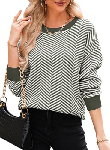 Dokotoo Womens Plus Size Sweaters Crew Neck Striped Color Block Comfy Ribbed Knit Tops Cute Casual Loose Chunky Long Pullover Sweater Womens Fall Fashion 2026 Green XX-Large - Image 1