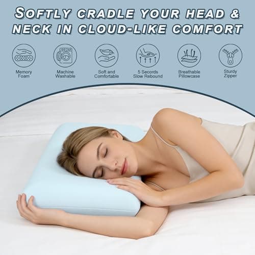 Comforshare Home Blue Memory Foam Pillows Cervical Pillow for Neck Pain Relief, Side Sleeper Bed Pillows for Side Back Stomach Sleepers, 1 Pack - Thumbnail 6