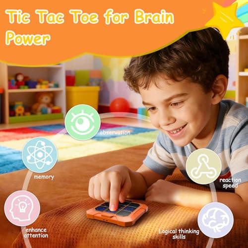 VDPDO Tic Tac Toe Game, 6-in-1 Electronic Tic Tac Toe with Mute & Rechargeable - Handheld Travel Board Game for Kids Ages 4+, Adults, Family - Educational Learning Toy for Boys Girls, Orange - Thumbnail 2