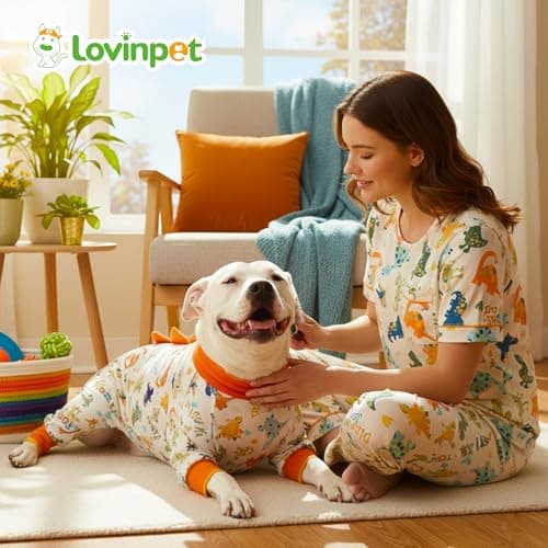LovinPet Womens Pajama Set, Short Sleeve Sleepwear Set with Capri Pants & Pockets, Soft and Matching Pet-and-Owner Moments, Orange, 2XL - Thumbnail 3