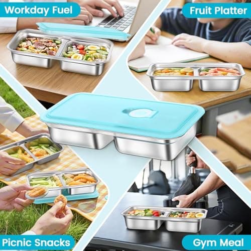 Gksuu 4 Pack Stainless Steel Snack Containers with Lids, 2-Compartment Reusable Food Storage Meal Prep Containers for Kids & Adults Lunch Boxes, School, Office, Travel, Camping (4) - Thumbnail 5