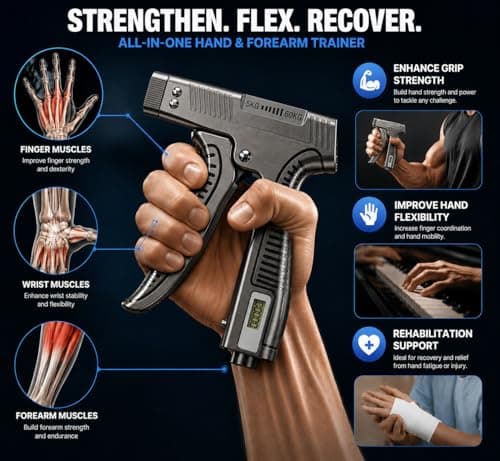 Grip Strength Trainer with Finger Exerciser, Digital Counter Adjustable Hand Grip Strengthener for strength training, recovery and muscle building (1) - Thumbnail 5