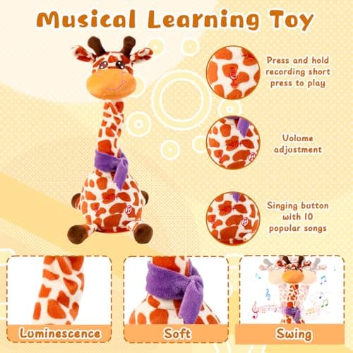 JISON21 Funny Dancing Talking Giraffe Baby,Recording Repeat Baby Tummy Time - Thumbnail 3