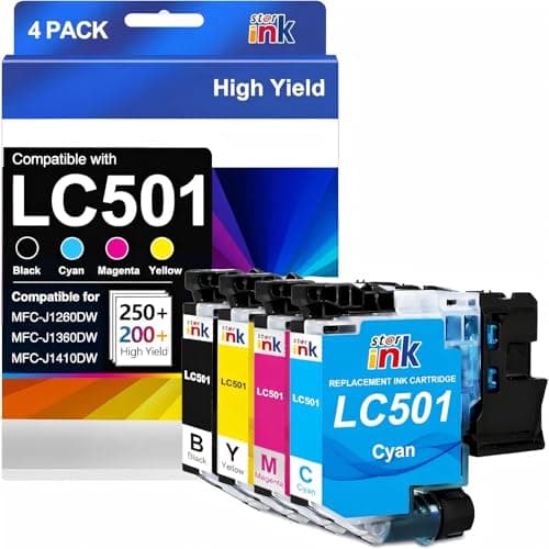 Starink LC501 Ink Cartridges 4 Pack, Replacement for Brother LC501 LC501XL Series LC501 Ink, Works with Brother Work Smart MFC-J1360DW MFCJ1360DW MFC-J1260DW MFC-J1410DW Printers & MFC-J1360DW Ink - Image 1