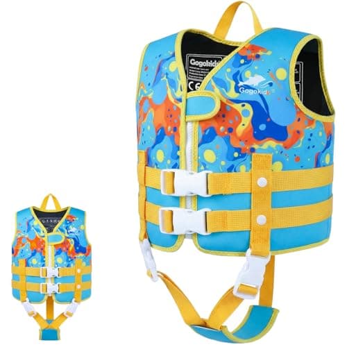 Gogokids Swim Vest for Toddler & Kid 1-2-3-4-5, Adjustable Buoyancy Swimming Vest for Kid Learn to Swim, Toddler Floaty with Removeable Floats and Dual Safety Straps Buoyancy Aid for Pool Beach Puddle